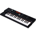 Arturia MiniFreak synthesizer with knobs, keys, and control panel, showcasing its compact design and performance features.