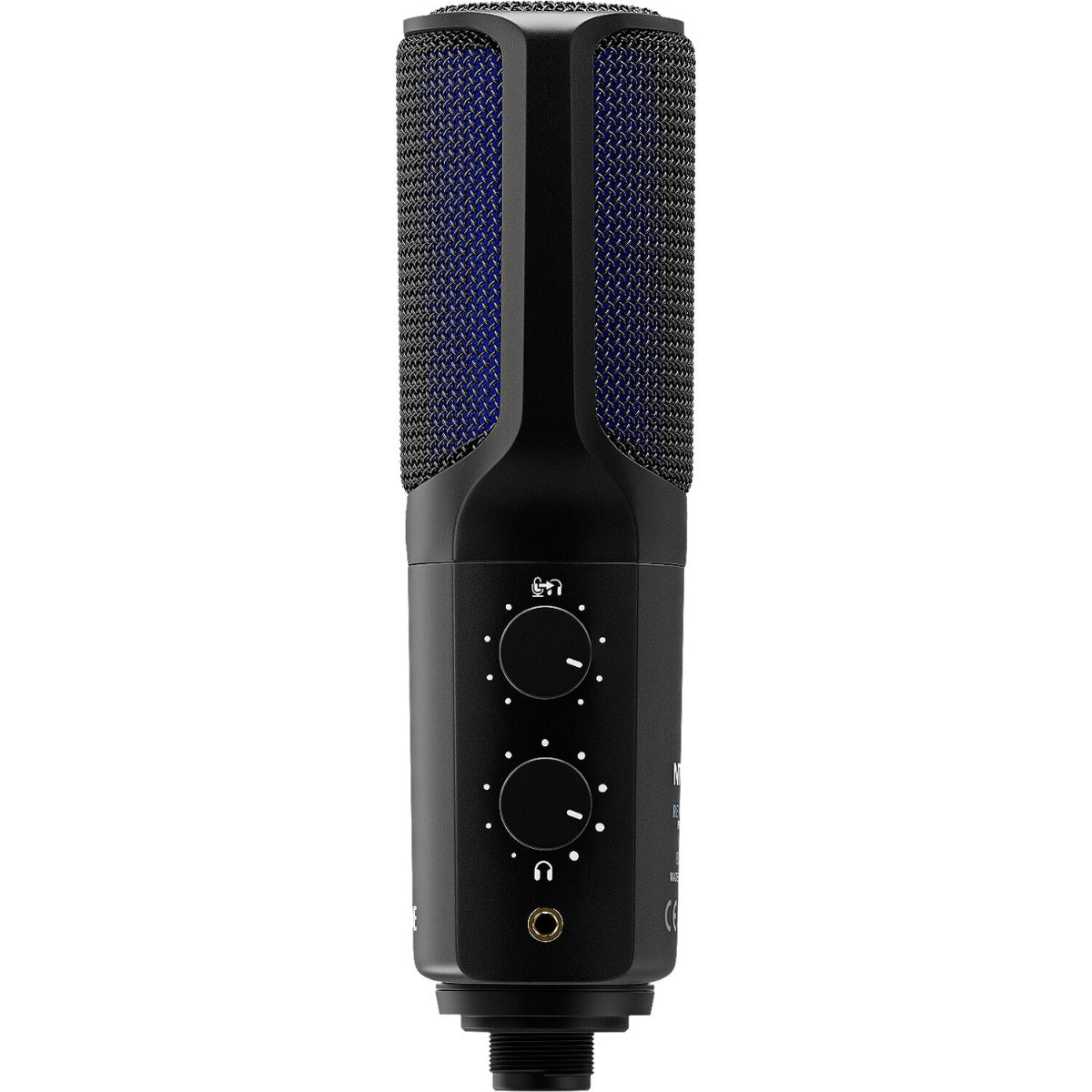 Rode NT-USB+ USB microphone with built-in stand and controls, designed for clear audio recording and streaming.