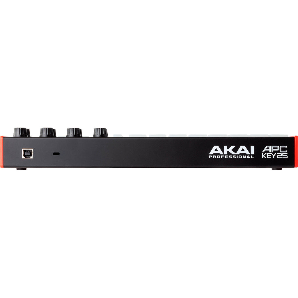 Akai Professional APC Key 25 MK2 MIDI keyboard with 25 keys, control knobs, and pads for music production.