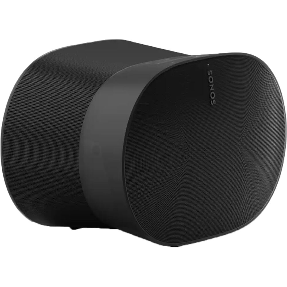 Sonos Era 300 wireless speaker in black, showing its sleek design and control buttons for high-quality audio playback.