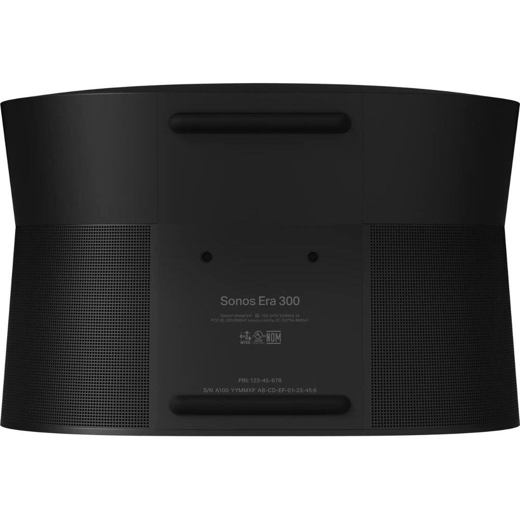 Sonos Era 300 wireless speaker with sleek black design, showcasing modern audio technology and connectivity features.