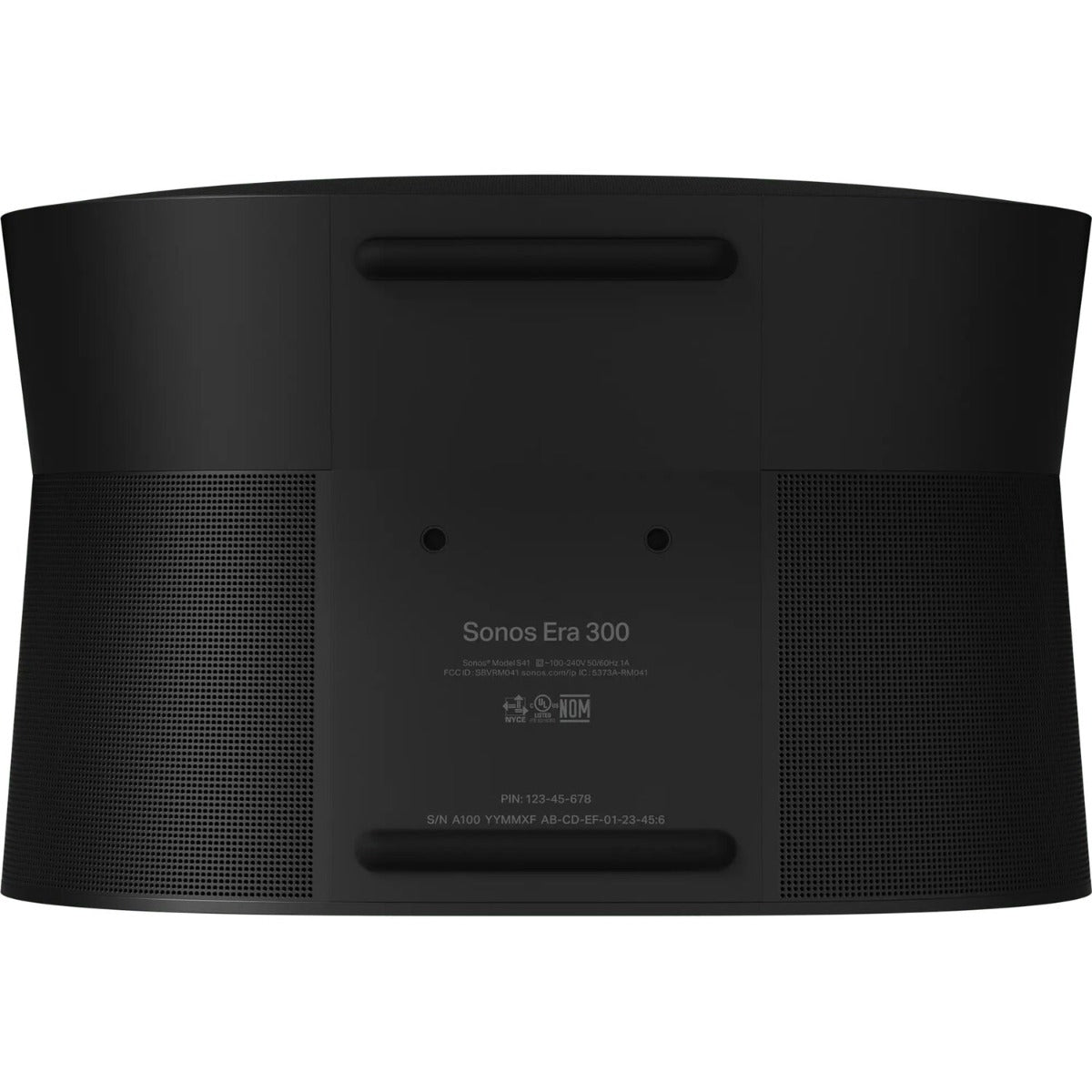 Sonos Era 300 wireless speaker with sleek black design, showcasing modern audio technology and connectivity features.