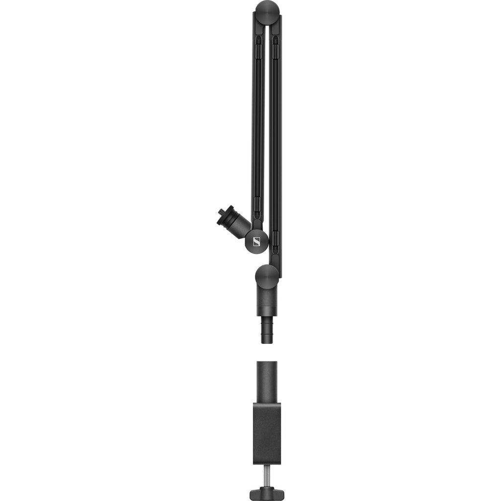 Sennheiser Profile Streaming Set microphone stands with adjustable arms and shock mounts, designed for professional audio recording.