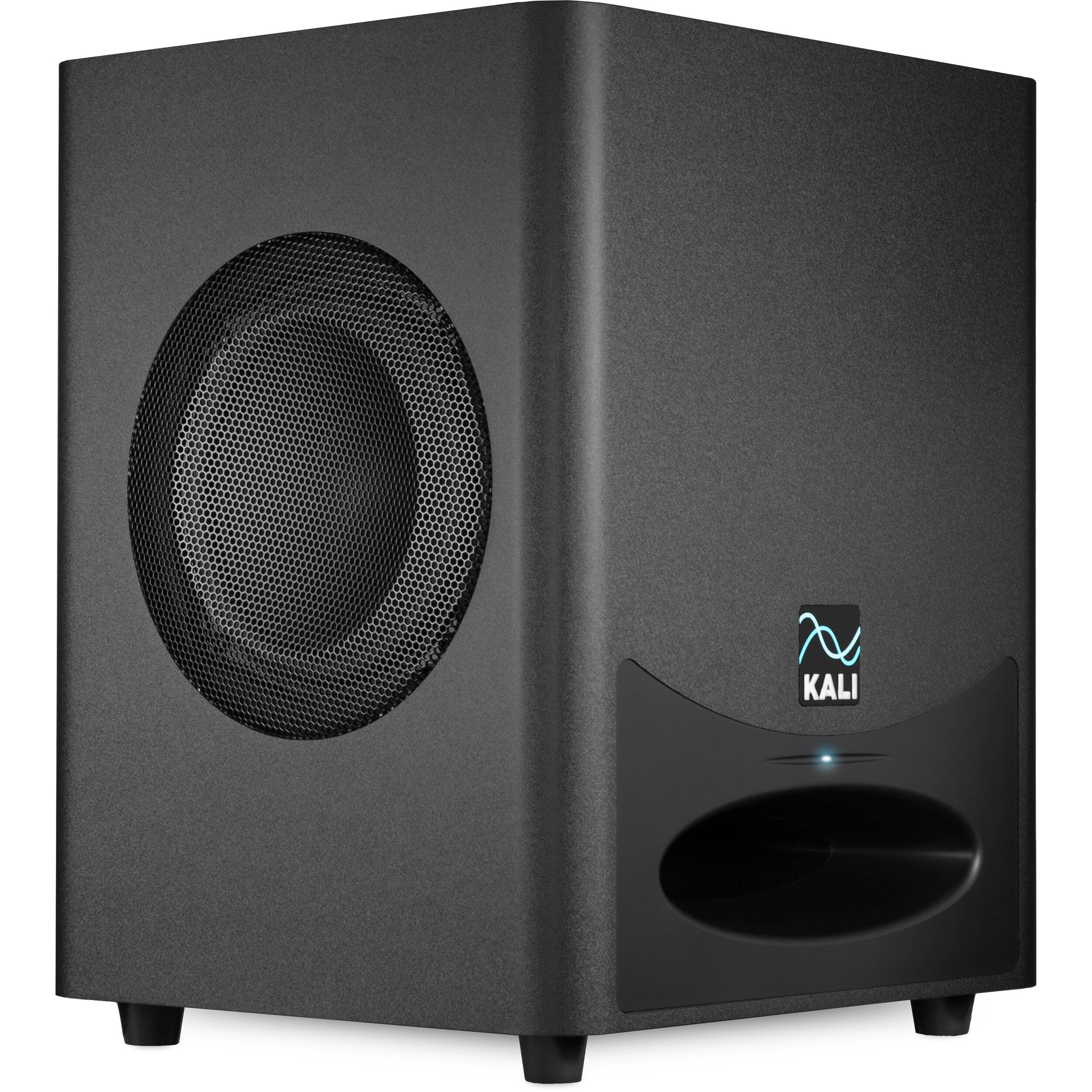 Kali Audio WS-6.2 subwoofer with black enclosure and front-facing port, designed for high-quality sound reproduction.