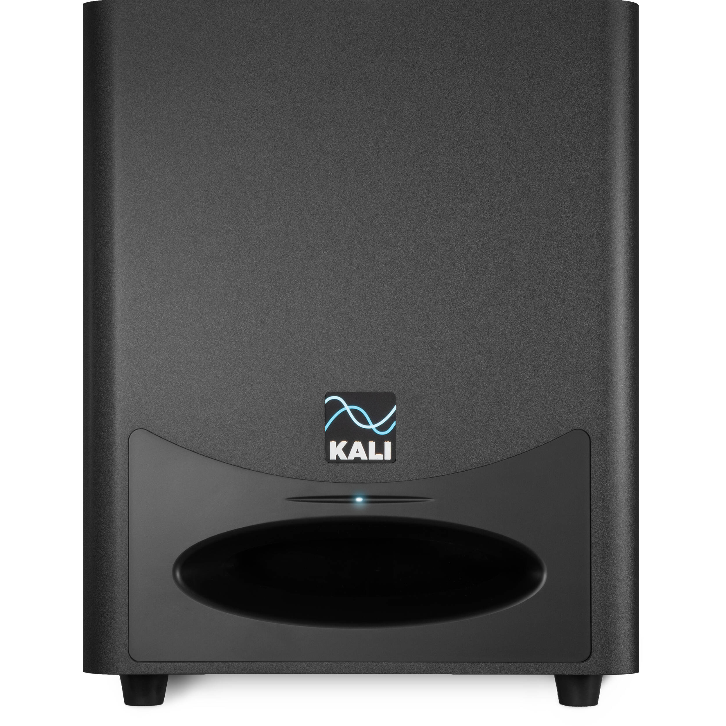 Kali Audio WS-6.2 subwoofer showing its front grille and control panel with sleek black design and sturdy build.