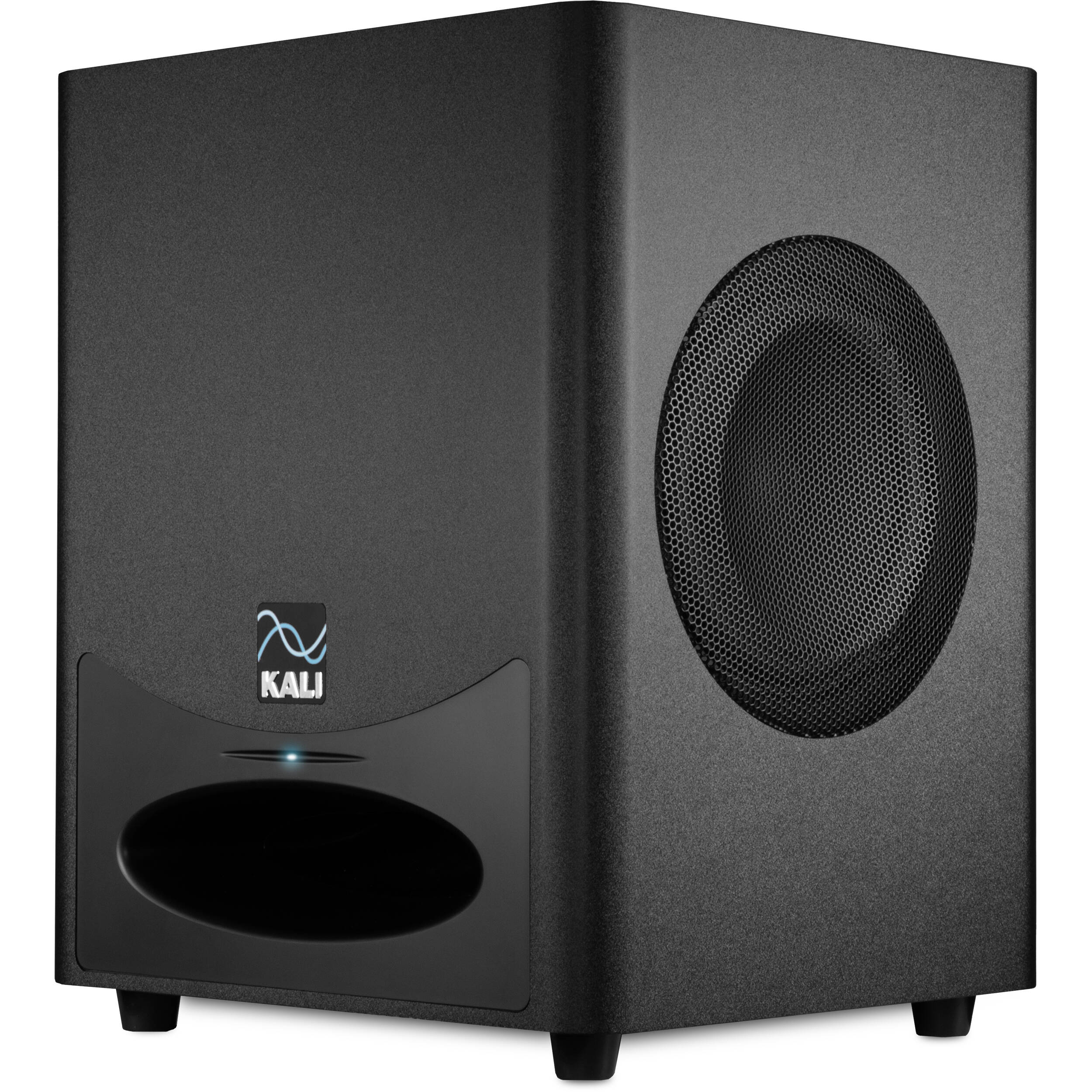 Kali Audio WS-6.2 subwoofer with black enclosure and front-facing speaker, designed for high-quality audio system setup.