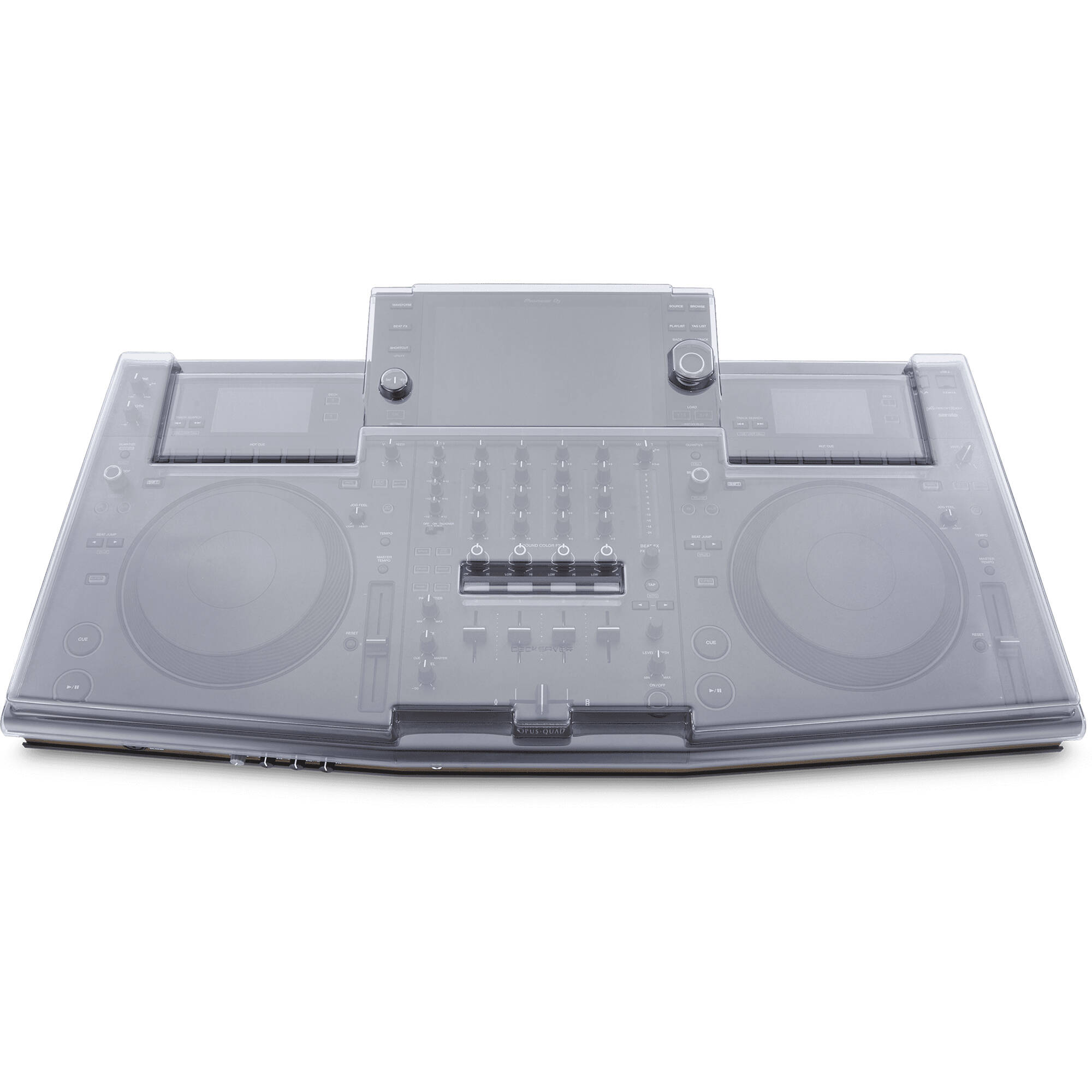 Decksaver Pioneer Opus-Quad DJ cover protecting a DJ mixer and controller in a durable black plastic shell.