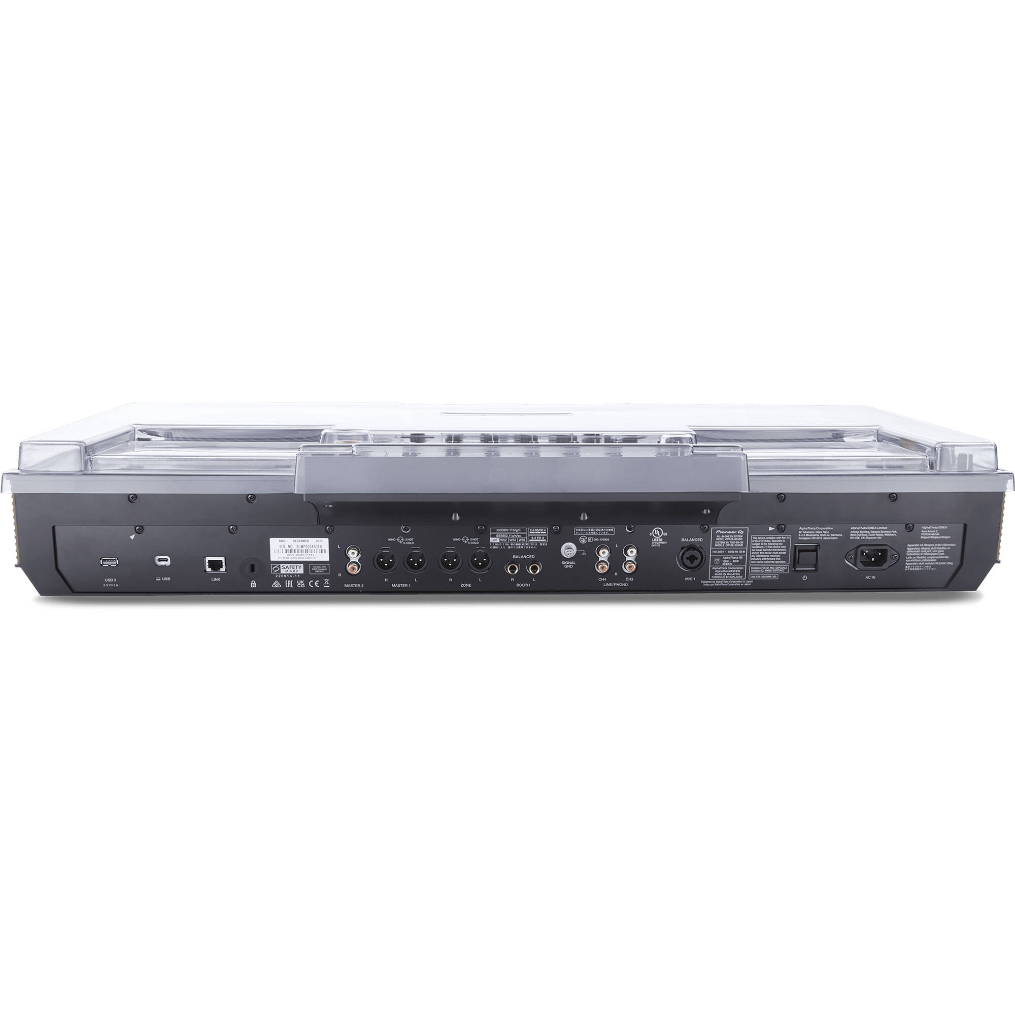 Decksaver Pioneer Opus-Quad DJ cover protecting equipment with durable, clear plastic design for secure storage.