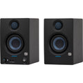 Presonus Eris 3.5 BT 2nd Gen active nearfield monitors shown with black speaker cones and compact design for desktop audio.