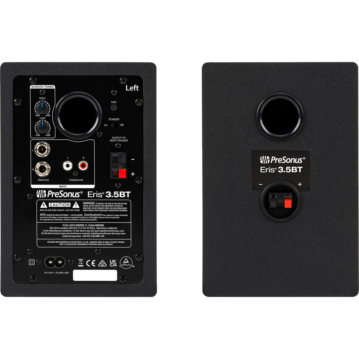 Presonus Eris 3.5 BT 2nd Gen active nearfield studio monitors with black finish and control knobs, designed for audio mixing.