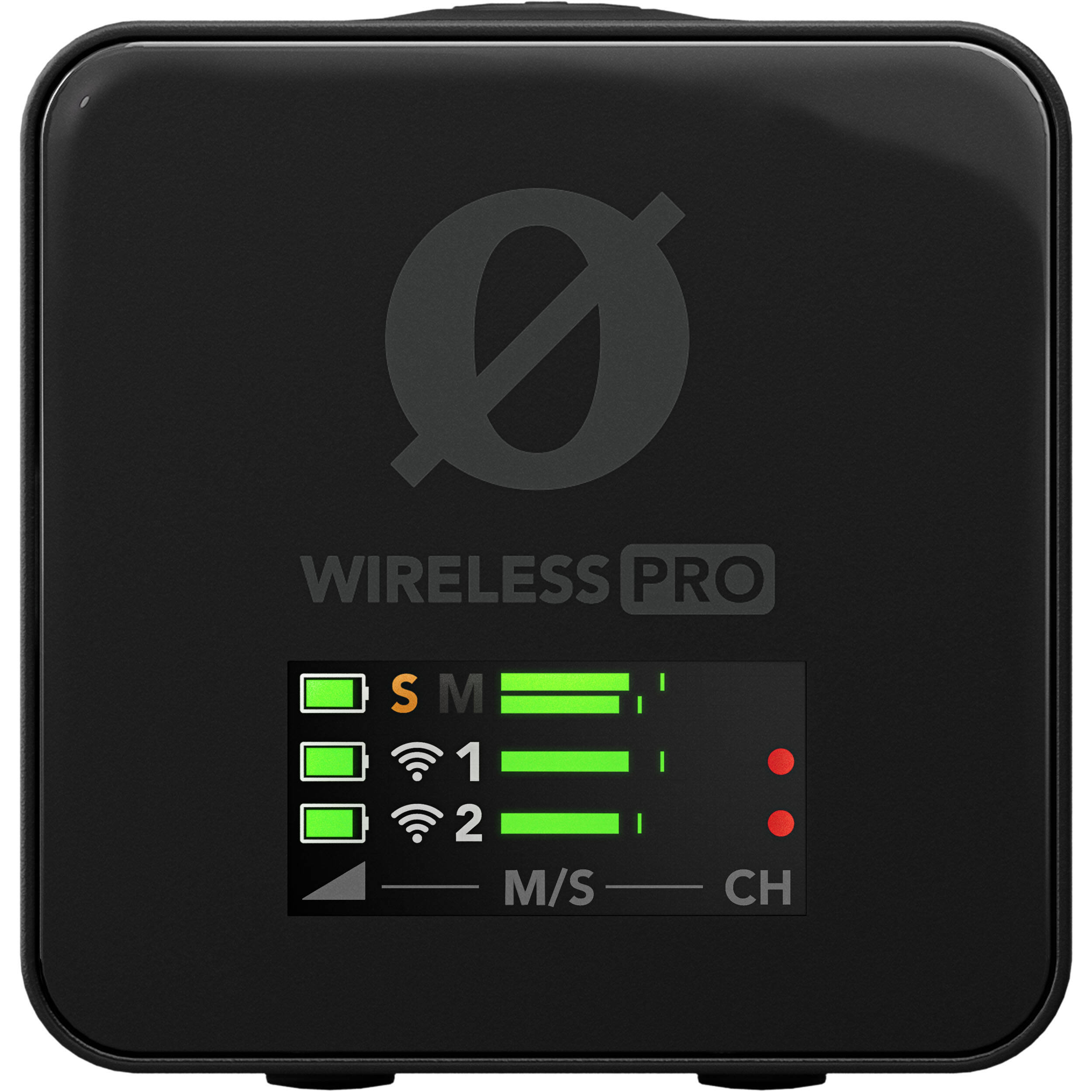 Rode Wireless PRO professional wireless microphone system with transmitter and receiver, compact and black for high-quality audio.