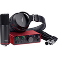 Focusrite Scarlett Solo Studio 4th Gen bundle with audio interface, headphones, and microphone for home recording.