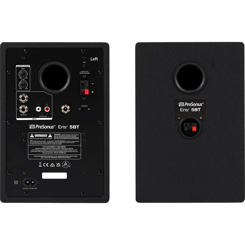 Presonus Eris 5 BT 2nd Gen desktop speakers in black, showing the compact design with control knobs on the front.