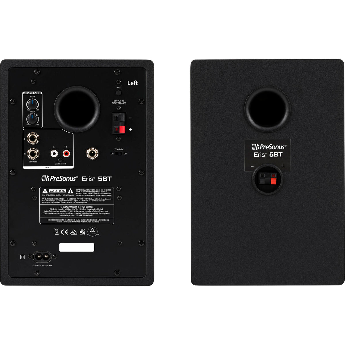 Presonus Eris 5 BT 2nd Gen desktop speakers in black, showing the compact design with control knobs on the front.