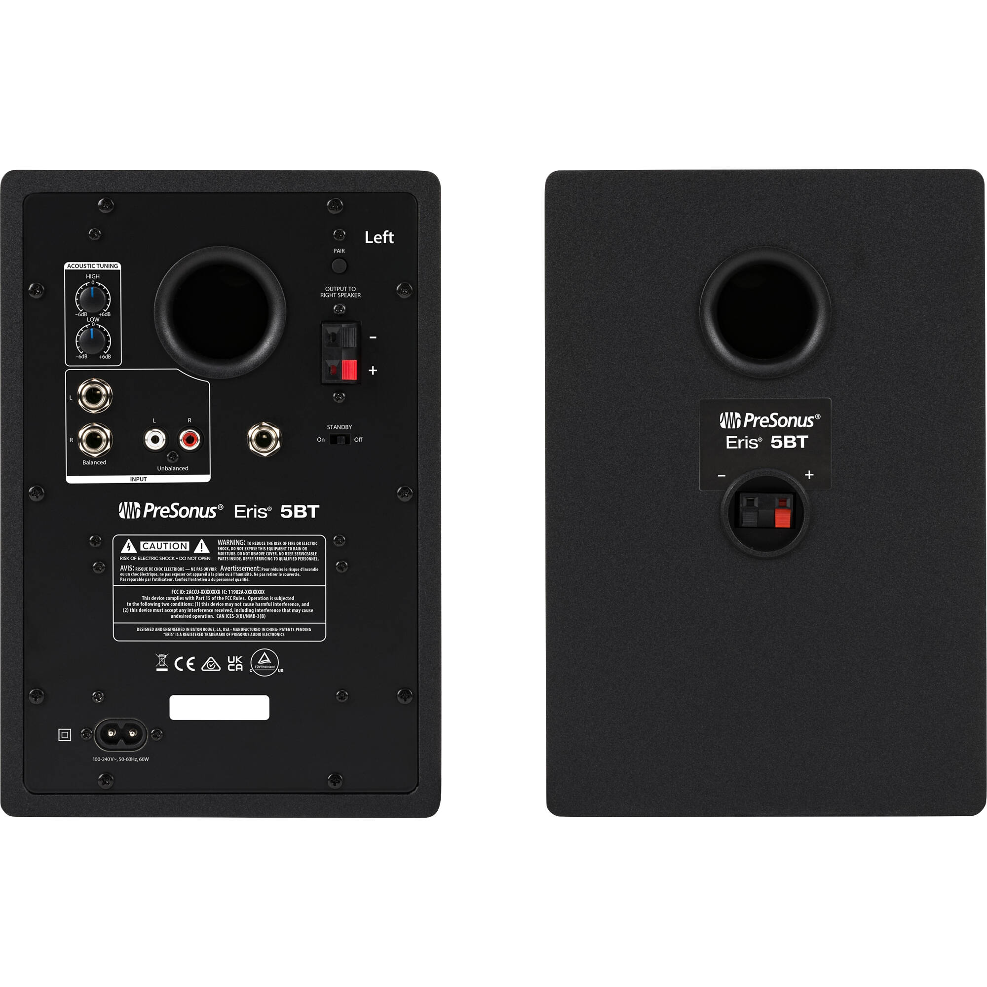 Presonus Eris 5 BT 2nd Gen desktop speakers in black, showing the compact design with control knobs on the front.