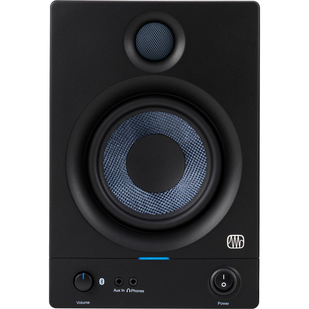 Presonus Eris 5 BT 2nd Gen black desktop speakers showing black speaker cabinets with controls and connection ports.