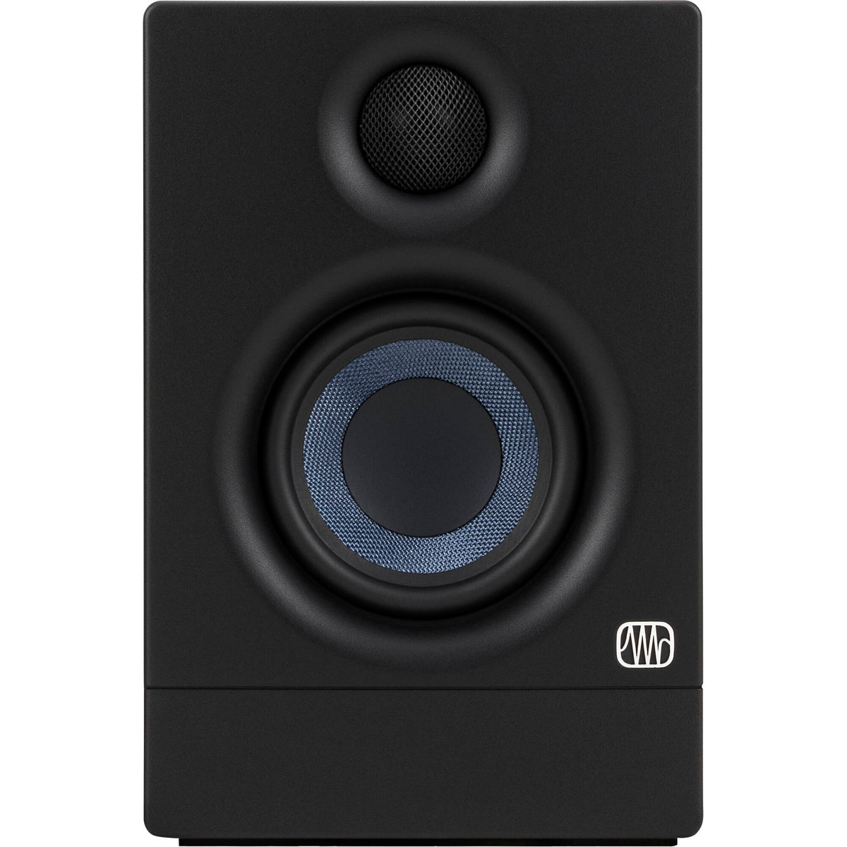 Presonus Eris 3.5 2nd Gen desktop speakers shown on a desk with a modern setup for accurate audio playback.