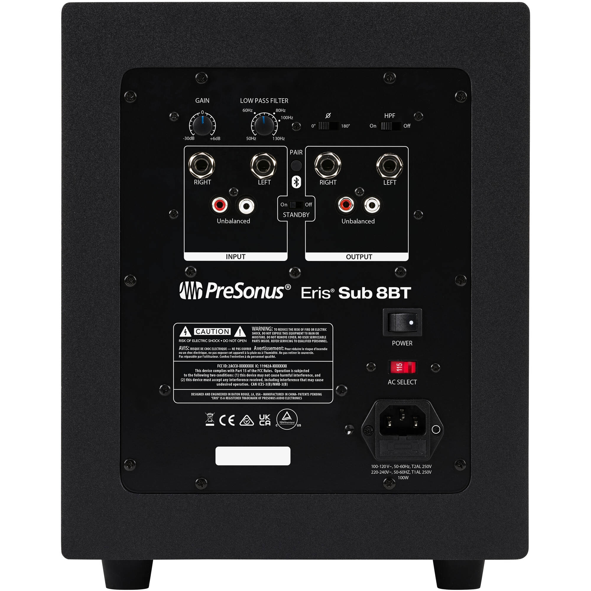 Presonus Eris SUB 8 BT second-generation subwoofer with black enclosure and control knob, designed for studio monitoring systems.