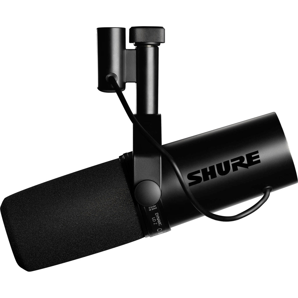 Shure SM7dB dynamic microphone with a black body and grille, designed for professional audio recording and broadcasting.