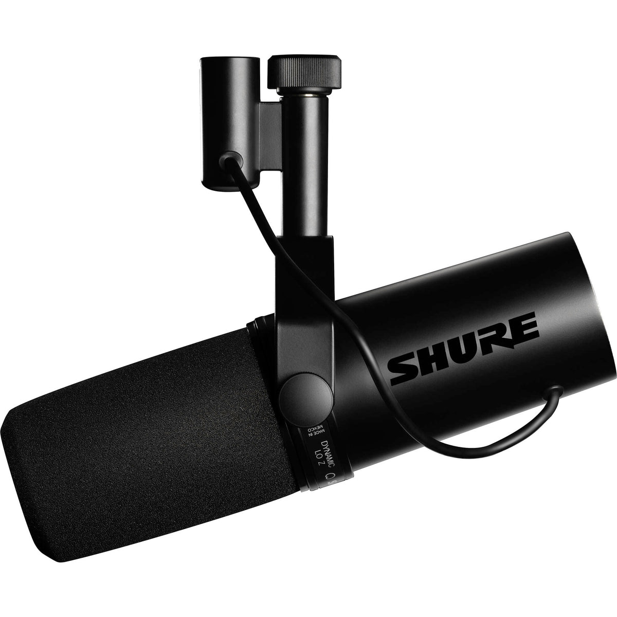 Shure SM7dB dynamic microphone with a black body and grille, designed for professional audio recording and broadcasting.