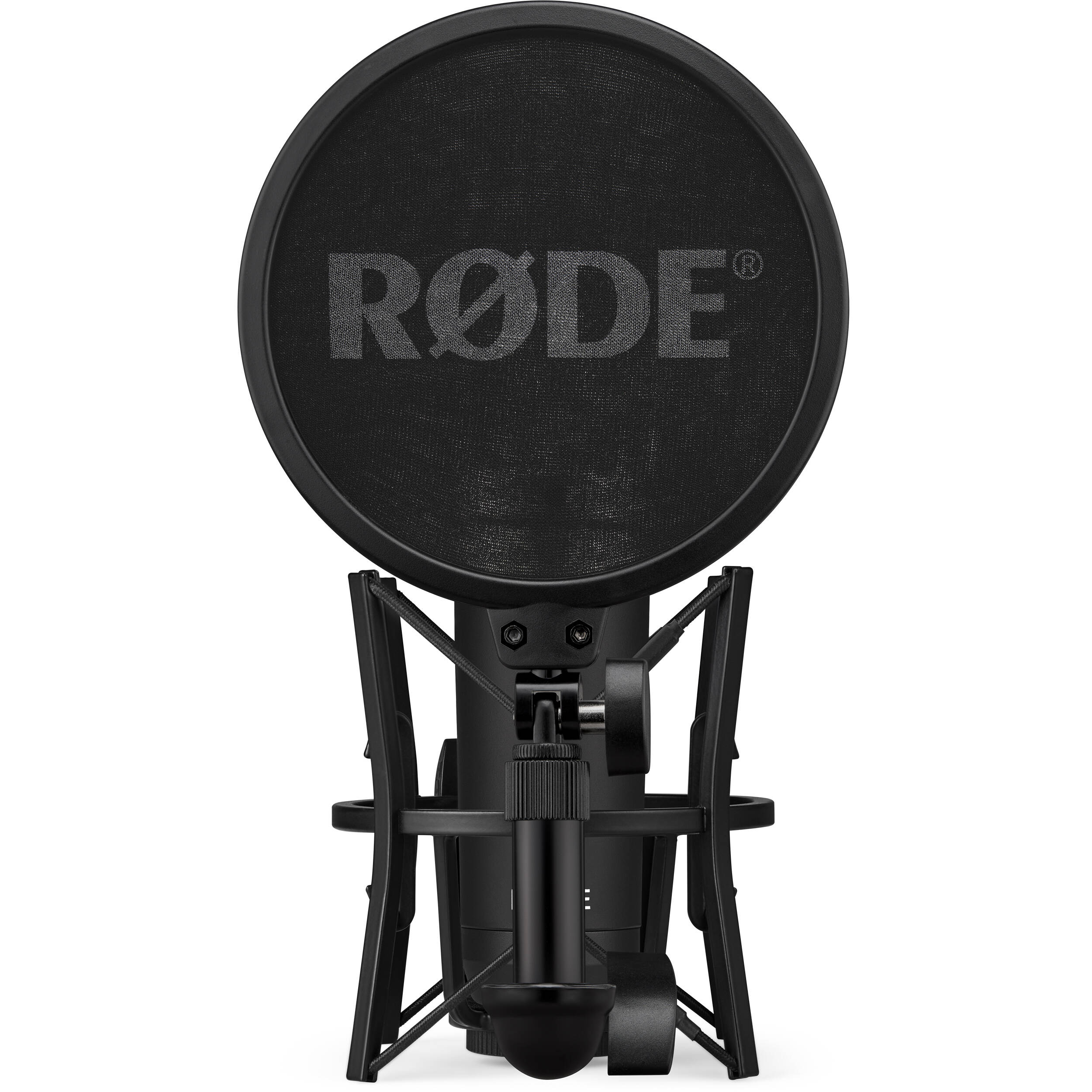 Rode NT1 Signature Series condenser microphone with sleek black finish and professional studio design.
