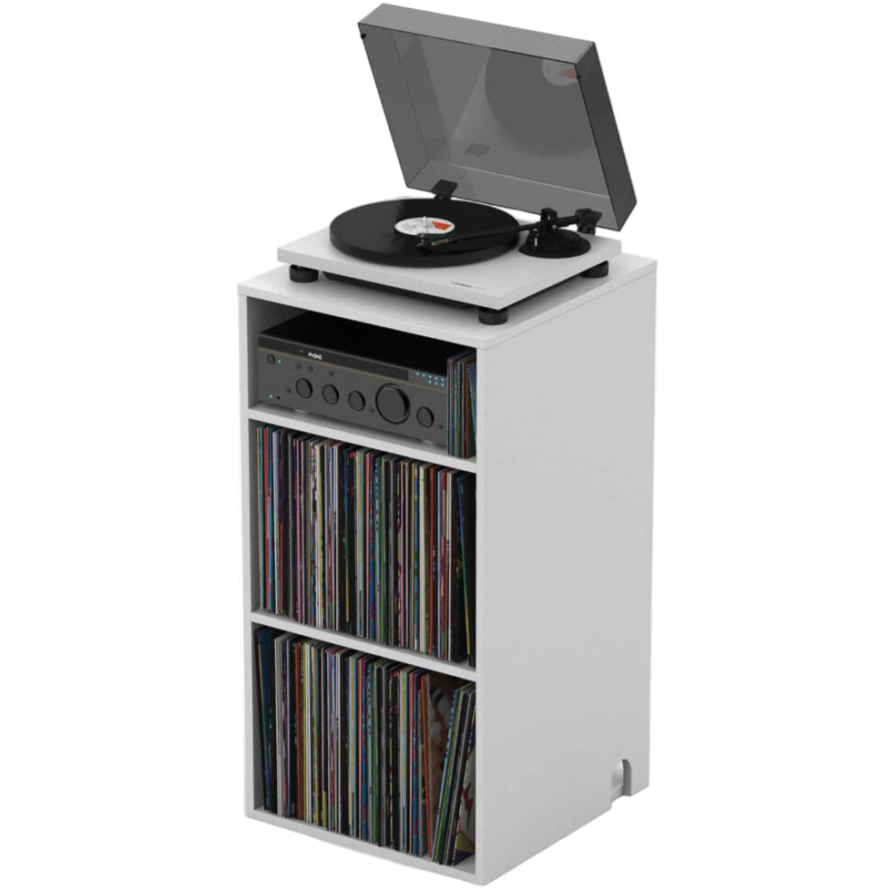 Glorious Modular Mix Rack DJ table with multiple compartments, sturdy construction, and a sleek black finish for professional audio setup.