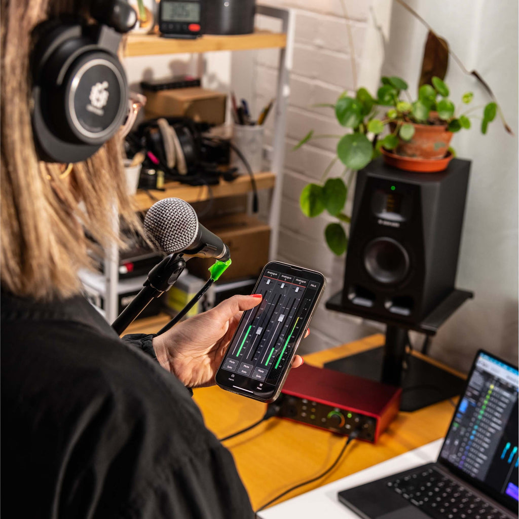 Focusrite Scarlett 16i16 4th Gen audio interface with multiple input and output ports, USB connection, and professional design.