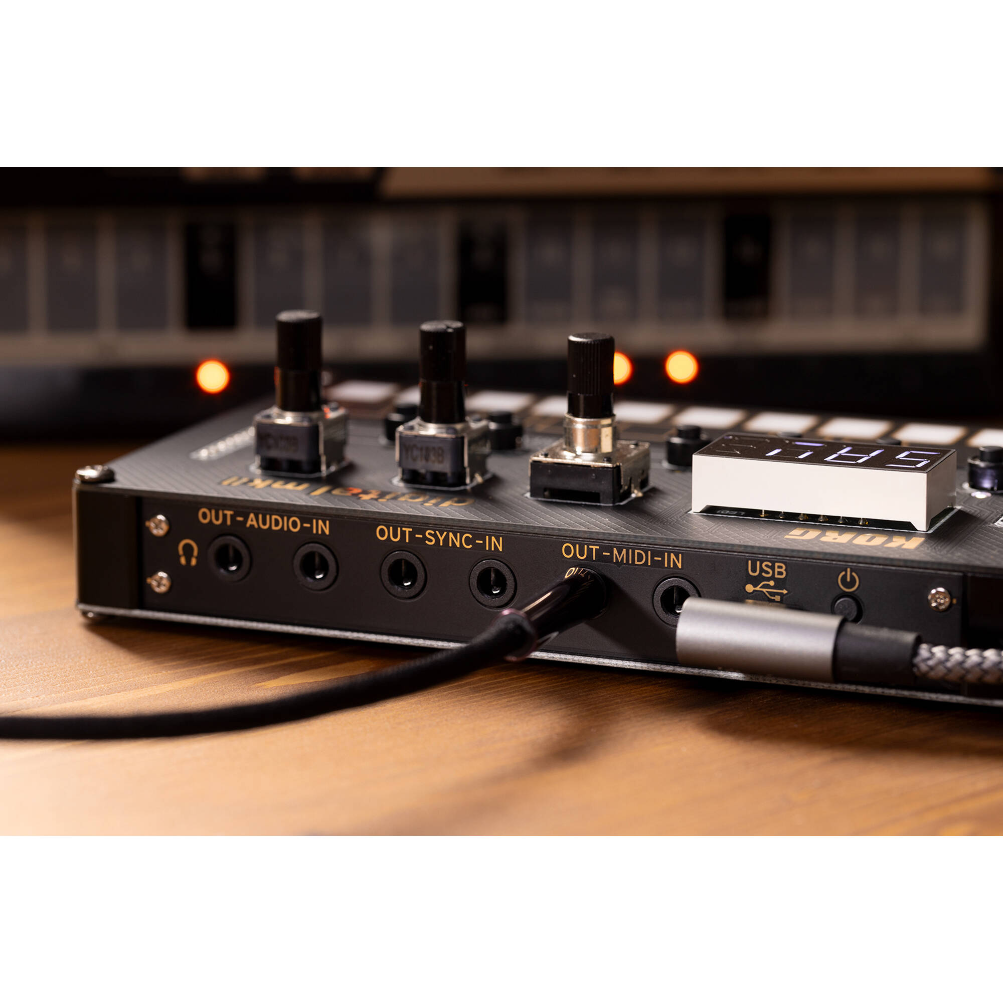 Korg Nu:Tekt NTS-1 Digital Kit MK2 synthesizer with compact design and built-in controls, ready for music creation.
