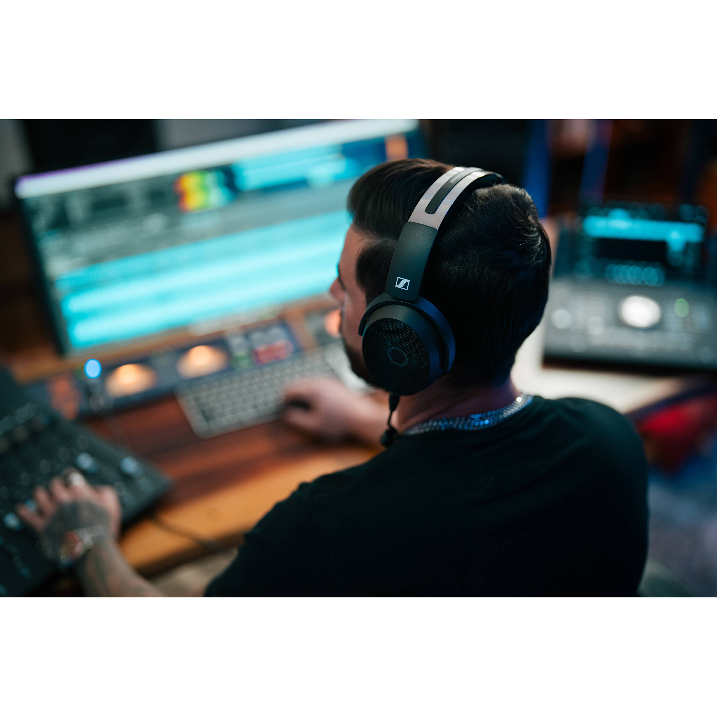 Sennheiser HD 490 Pro studio headphones with over-ear design and padded headband, black color, placed on a white background.
