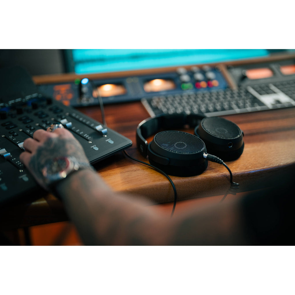 Sennheiser HD 490 Pro Plus studio headphones with over-ear design, black finish, and padded ear cups for professional audio.