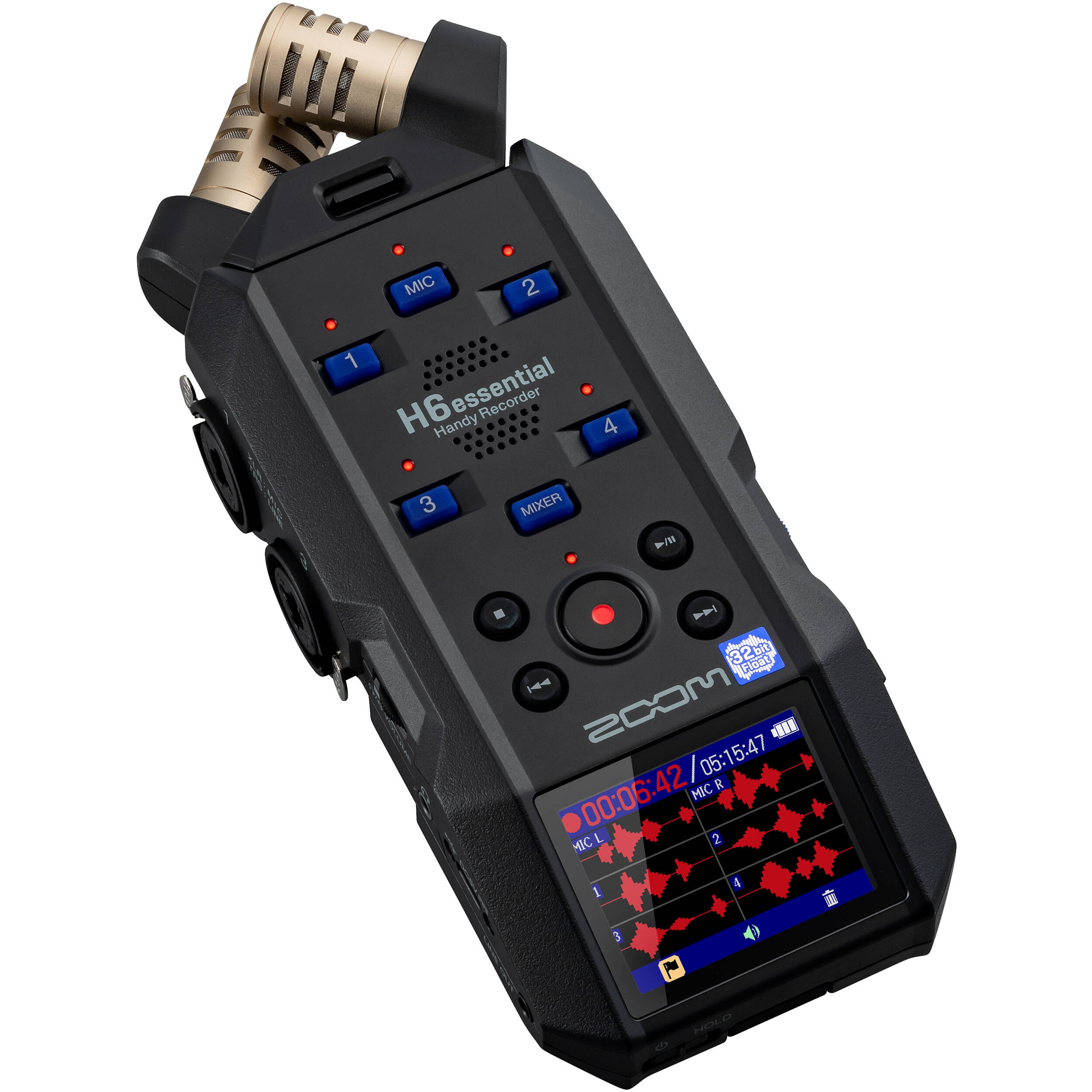 Zoom H6 Essential digital recorder with multiple input ports and compact design, ideal for professional audio recording.