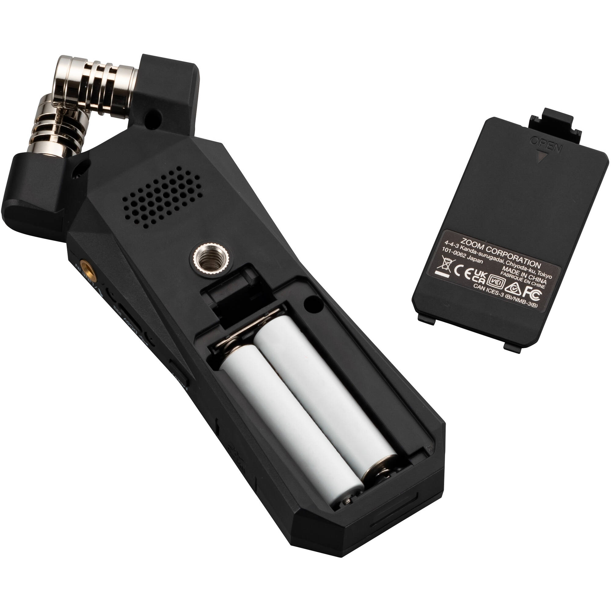 Zoom H1essential digital recorder with built-in microphones and control buttons, suitable for high-quality audio recording.