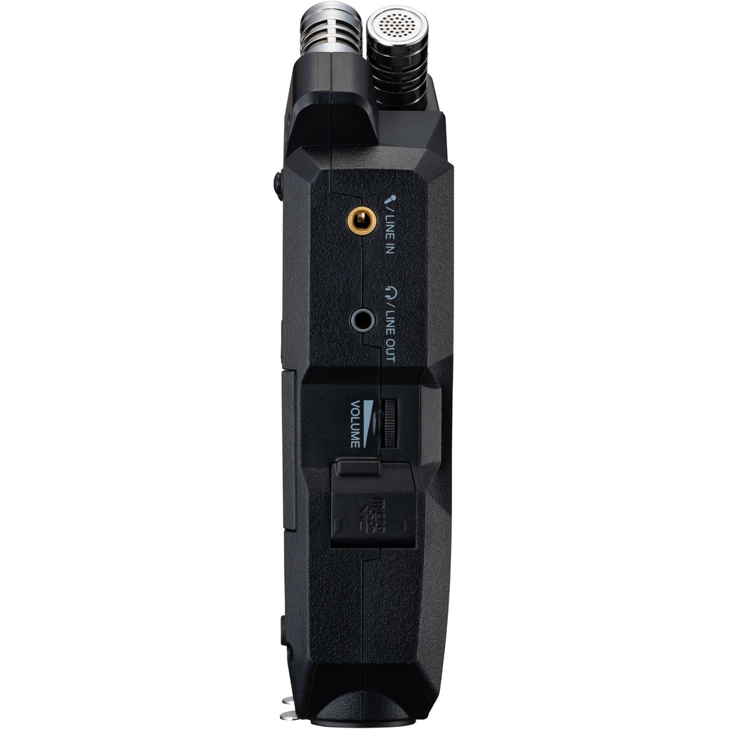 Zoom H4n Essential digital recorder with built-in microphones and control buttons, ideal for high-quality audio recording.
