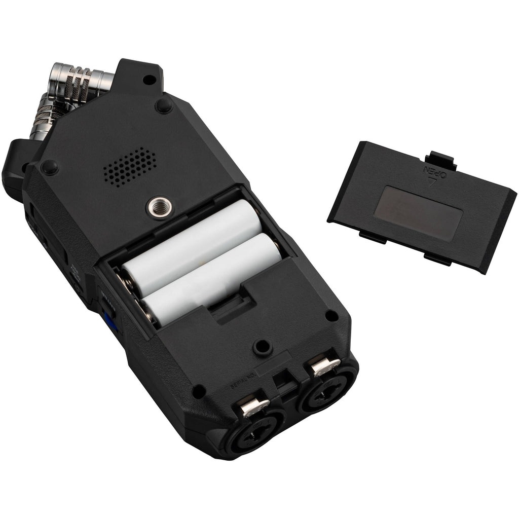 Zoom H4n Essential digital recorder with built-in microphones and control buttons, ideal for high-quality audio recording.