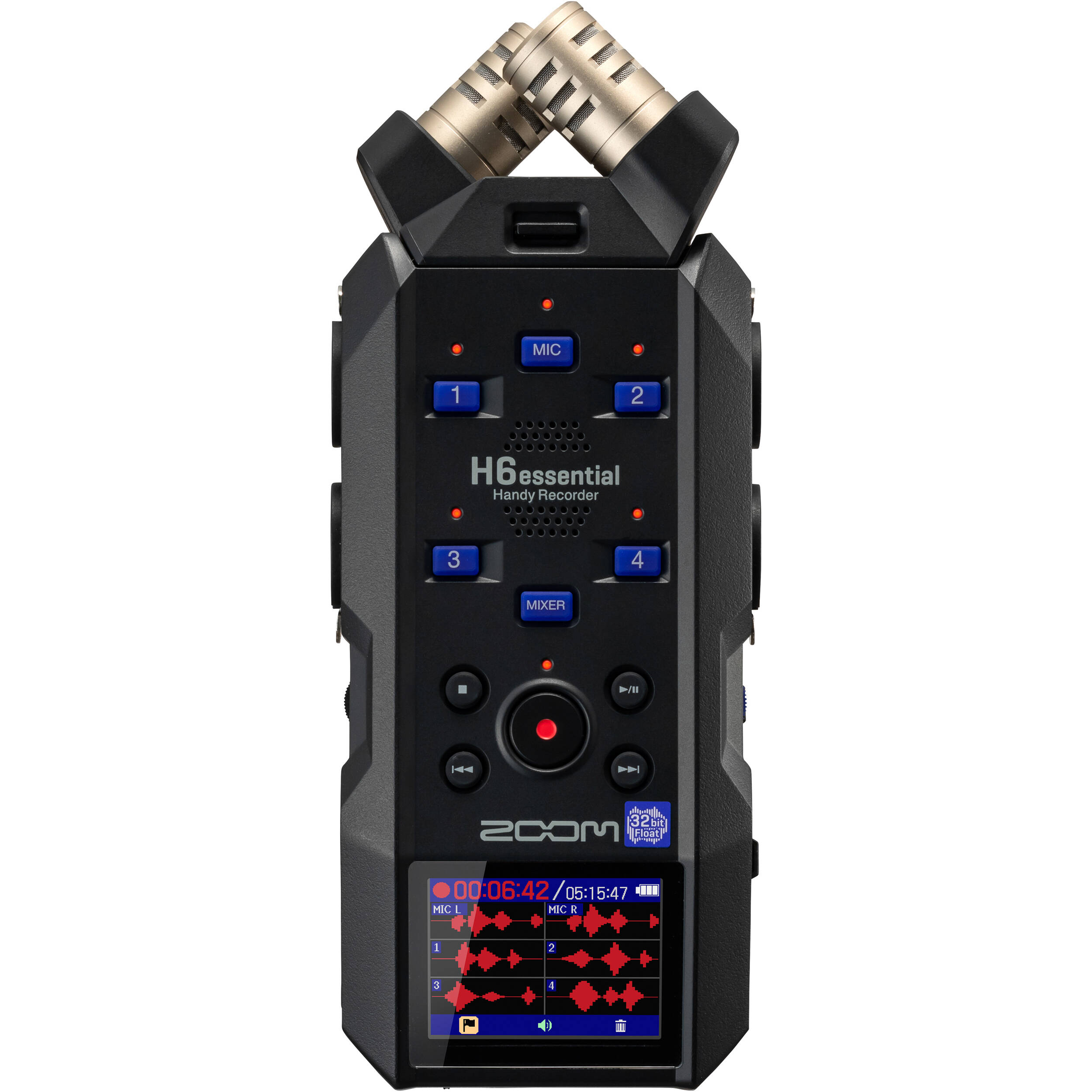 Zoom H6 Essential digital recorder with multiple input ports and ergonomic design, perfect for professional audio recording.