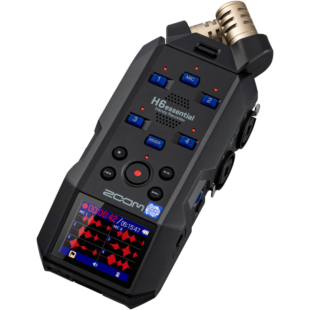 Zoom H6 Essential digital recorder with multiple input jacks and compact design, ideal for professional audio recording.
