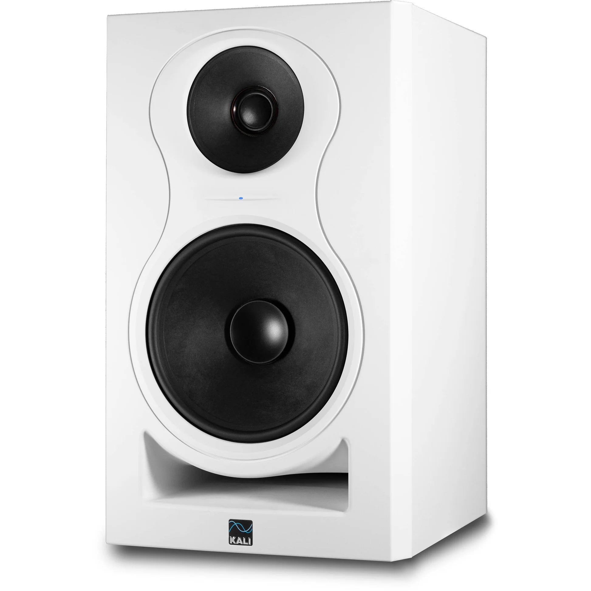 Kali Audio IN-8 V2 active nearfield monitors with black enclosures, showing their front speakers and control panels.