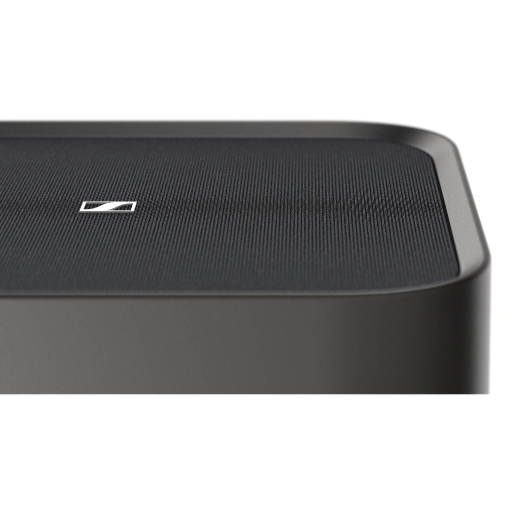 Sennheiser Ambeo Subwoofer with sleek black design, showcasing its modern subwoofer speaker for immersive audio experience.