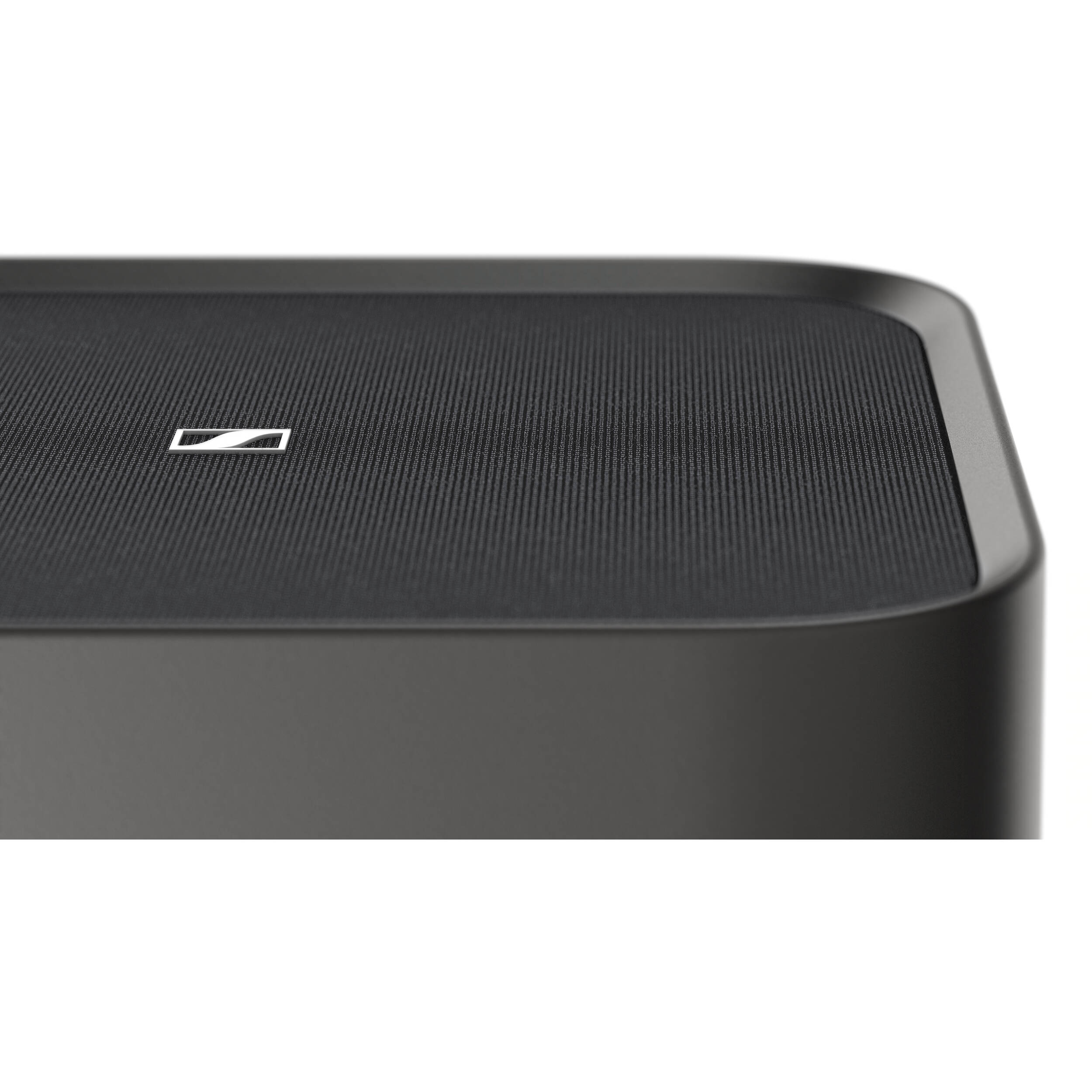 Sennheiser Ambeo Subwoofer with sleek black design, showcasing its modern subwoofer speaker for immersive audio experience.
