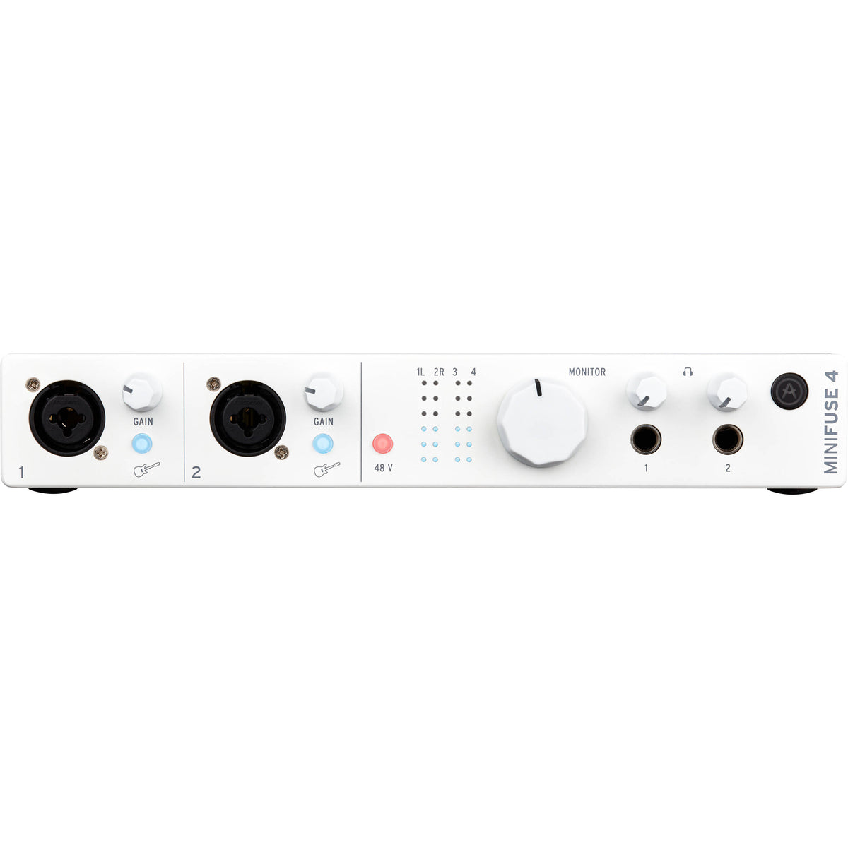 Arturia MiniFuse 4 audio interface with multiple input and output ports, compact design, and professional audio connectivity.