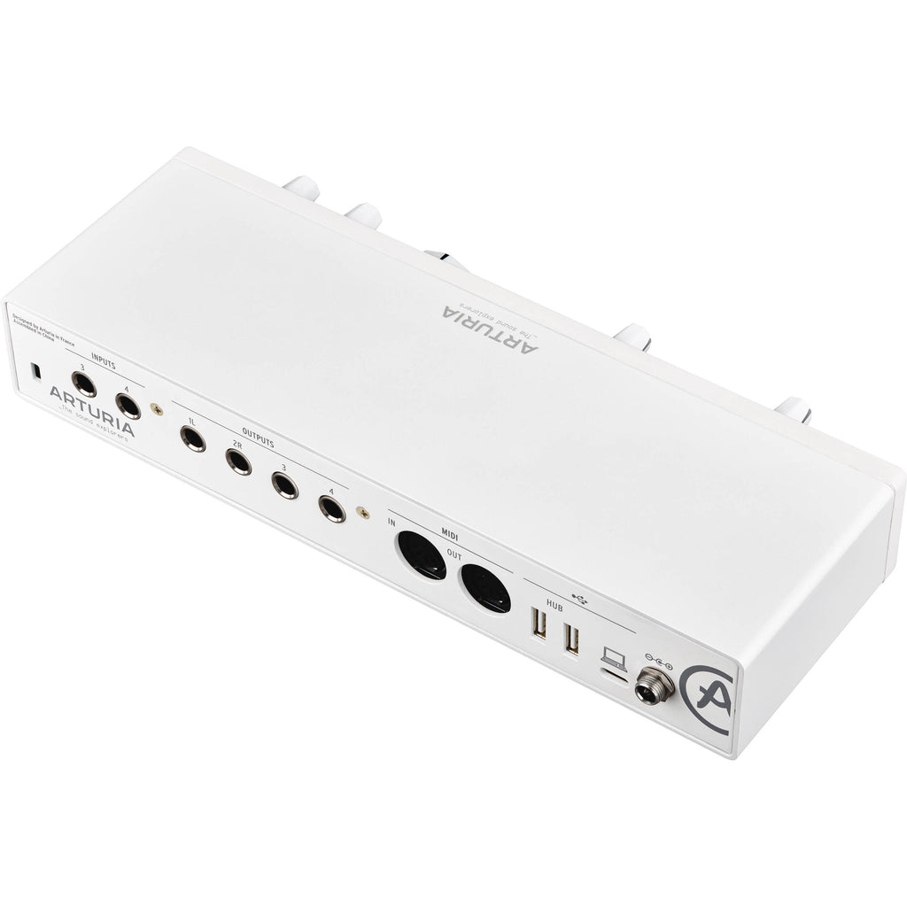 Arturia MiniFuse 4 audio interface with multiple input and output ports for music production and recording.