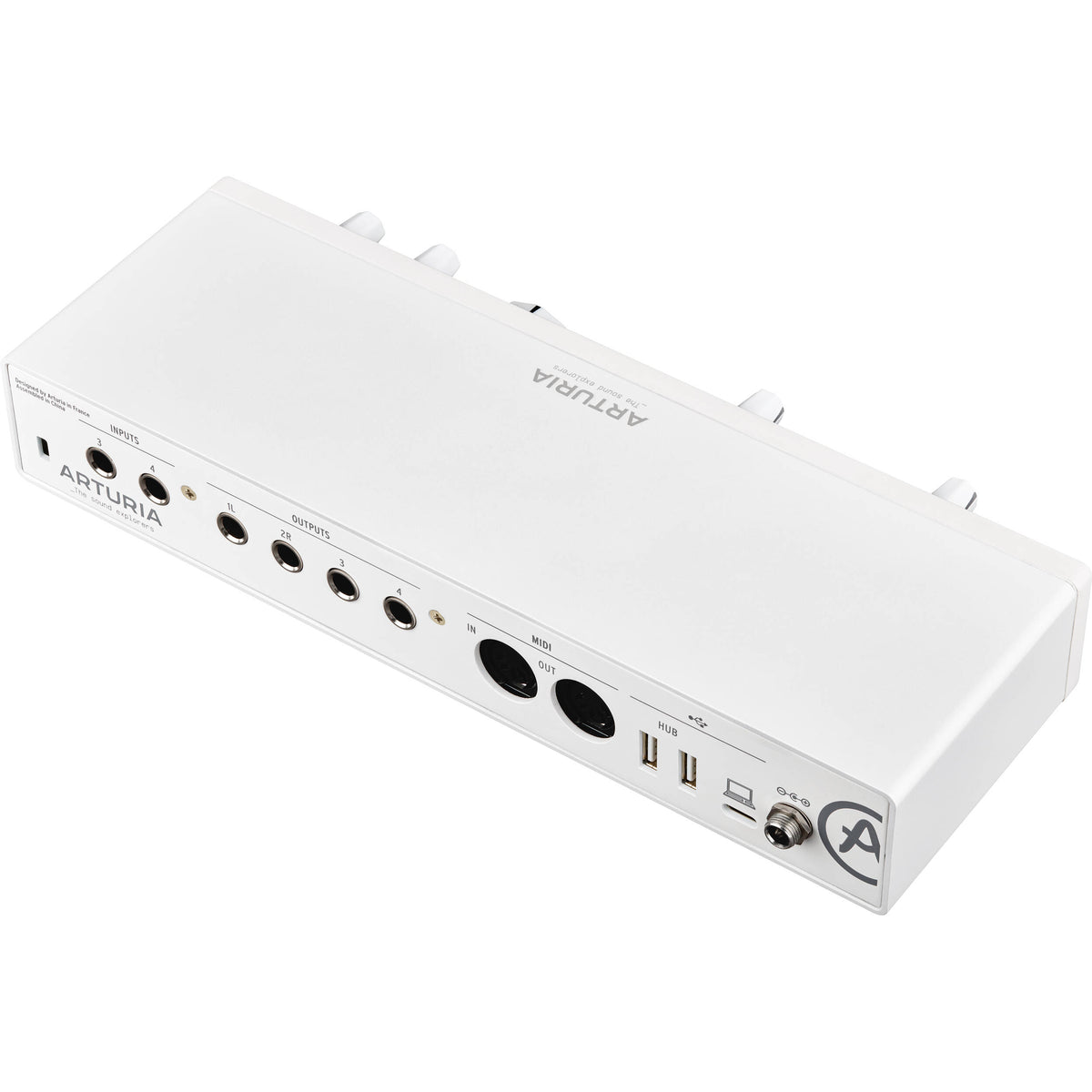 Arturia MiniFuse 4 audio interface with multiple input and output ports for music production and recording.