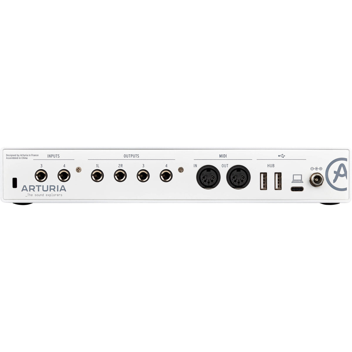 Arturia MiniFuse 4 audio interface with multiple input and output ports, compact design, and professional-grade audio equipment.