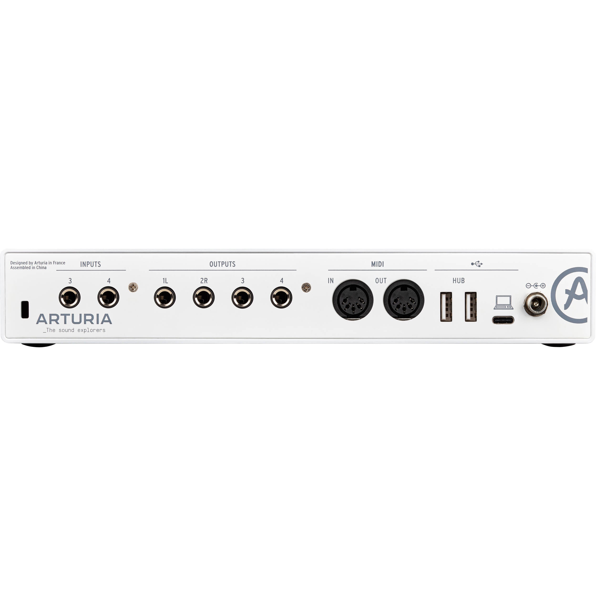 Arturia MiniFuse 4 audio interface with multiple input and output ports, compact design, and professional-grade audio equipment.