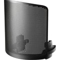 Audio Technica microphone pop filter (AT8175) attached to a microphone, designed to reduce plosive sounds during vocal recording.
