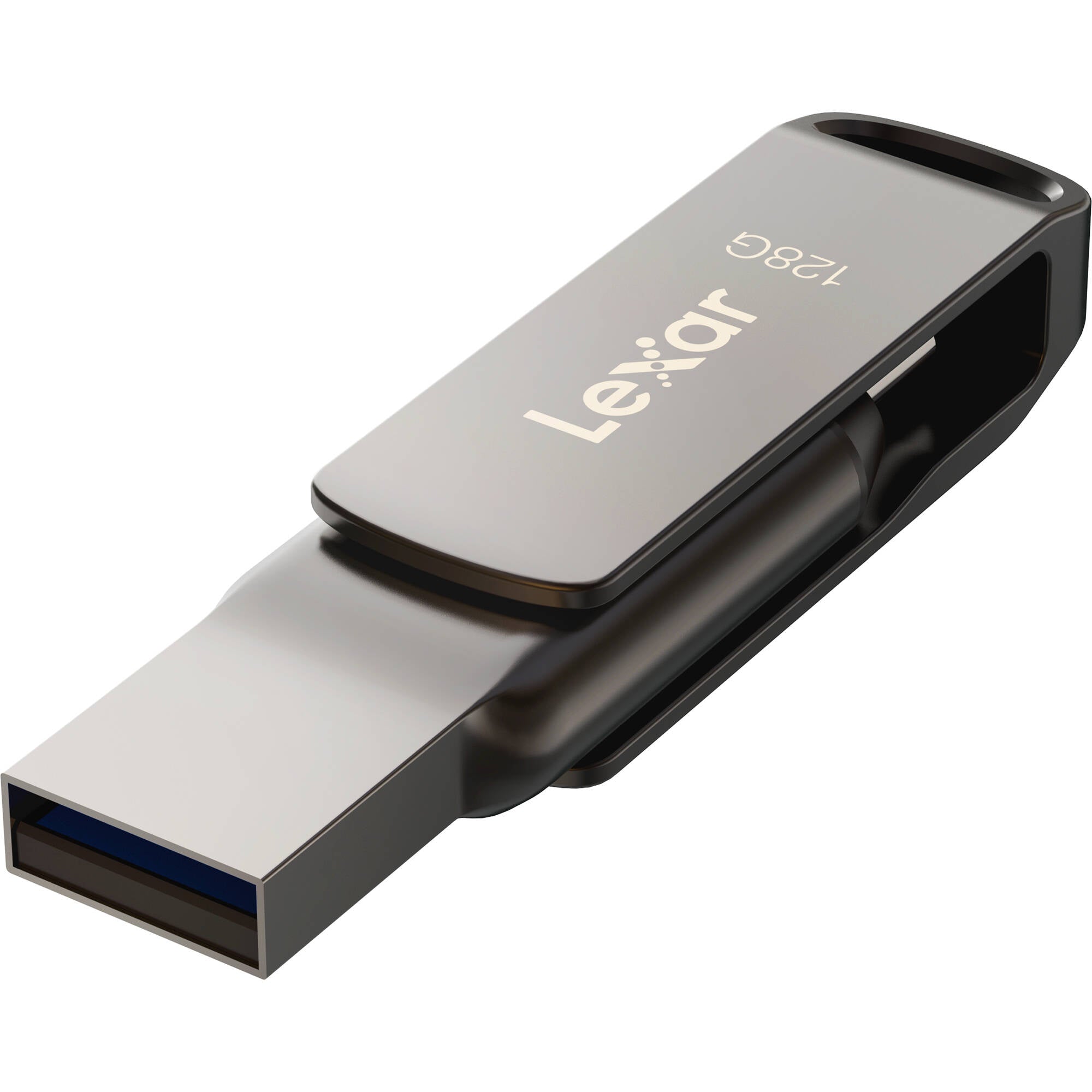 Lexar JumpDrive D400 USB 3.1 2-in-1 flash drive with dual connectors and sleek design.
