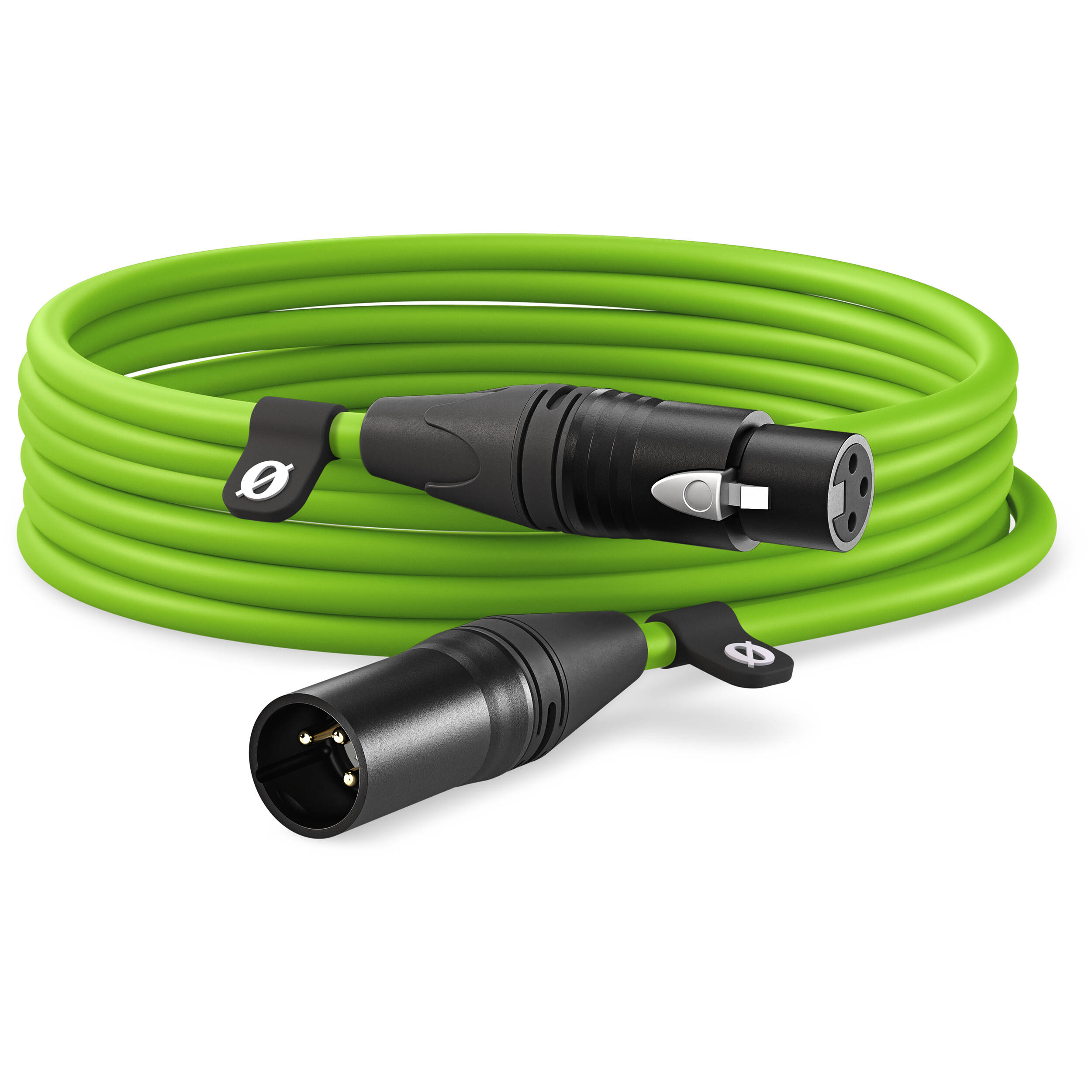 Rode XLR-Female to XLR-Male audio cable with black connectors and flexible cable in a close-up shot.