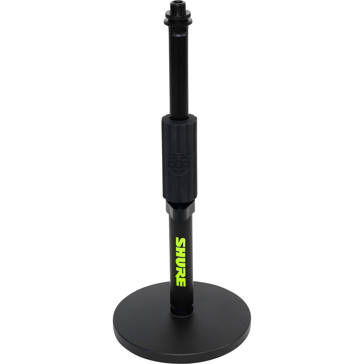 Shure SH-DESKTOP1 desktop microphone stand with adjustable arm and sturdy base for professional audio recording.