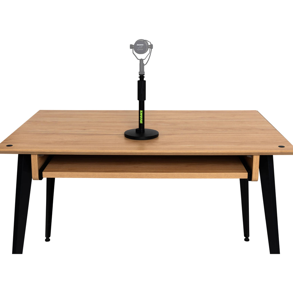 Shure SH-DESKTOP1 desktop microphone stand with adjustable arm and sturdy base for professional audio recording.