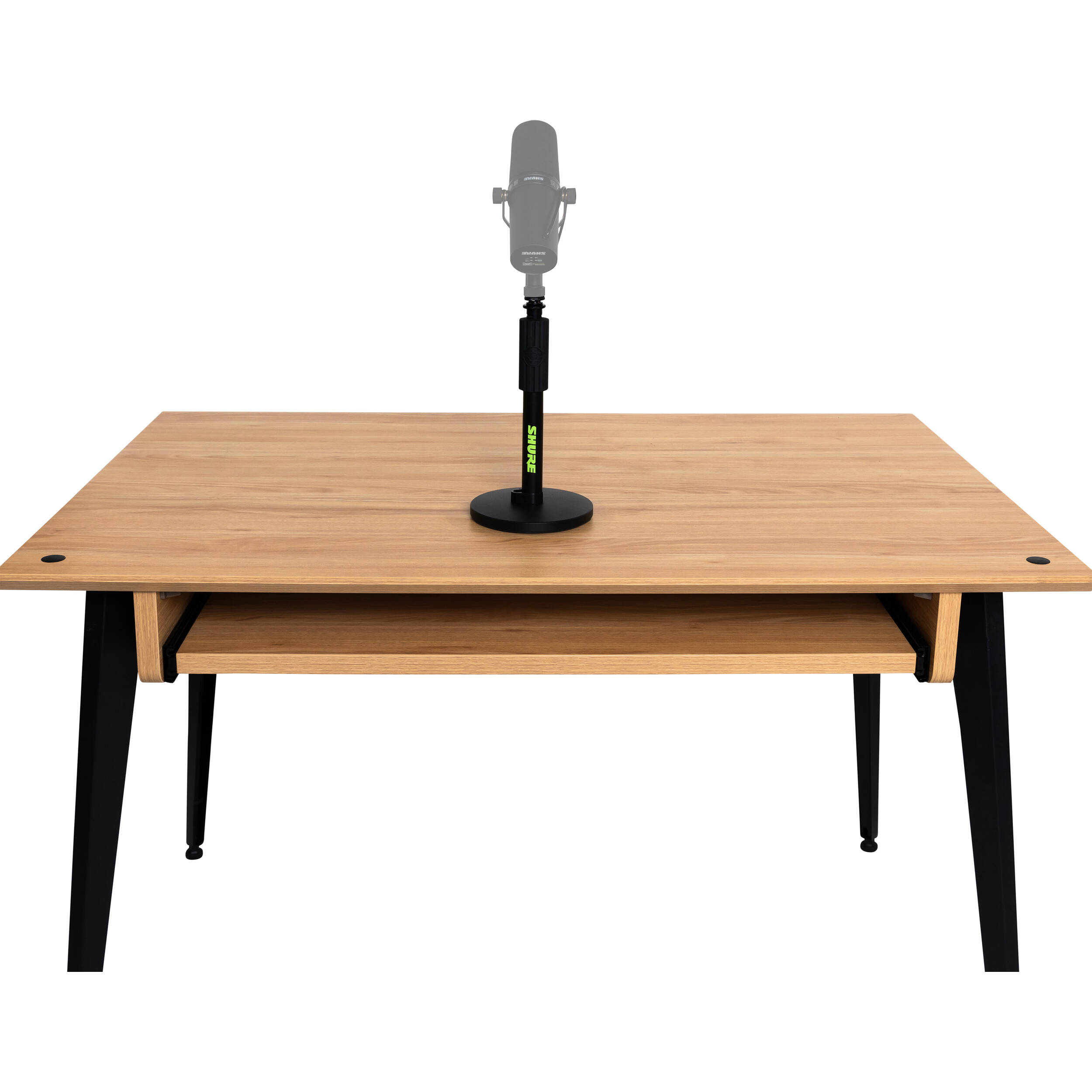 Shure SH-DESKTOP1 desktop microphone stand with adjustable arm and sturdy base, designed for professional audio recording and streaming.